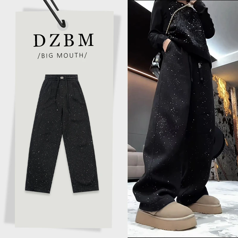 DZBM毛呢休闲裤重工秋冬时尚休闲黑色亮片直筒裤-K1072