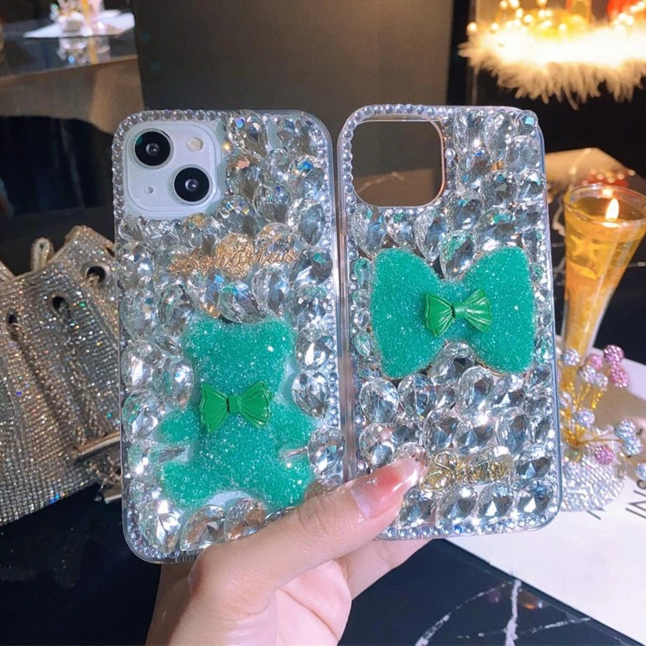 【苹果/华为/OPPO/VIVO/小米】高定奢华闪粉小熊蝴蝶结镶钻手机壳