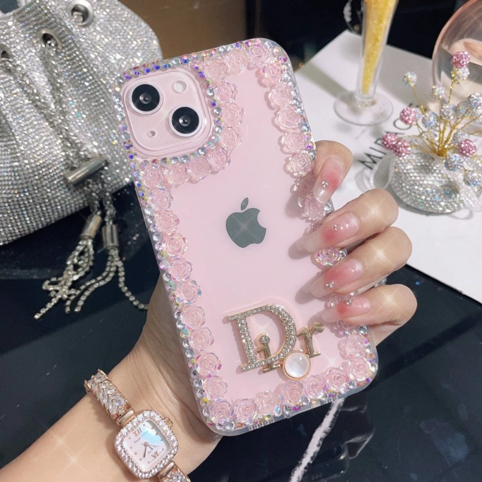 适用于【苹果/华为/OPPO/VIVO/小米】高定奢华花朵边钻镶钻手机壳