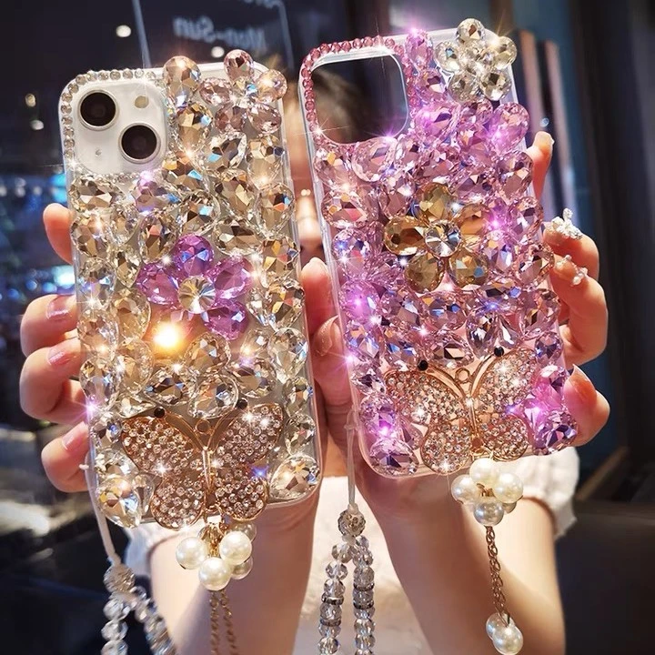 【苹果/华为/OPPO/VIVO/小米】高定奢华花朵蝴蝶珍珠镶满钻手机壳