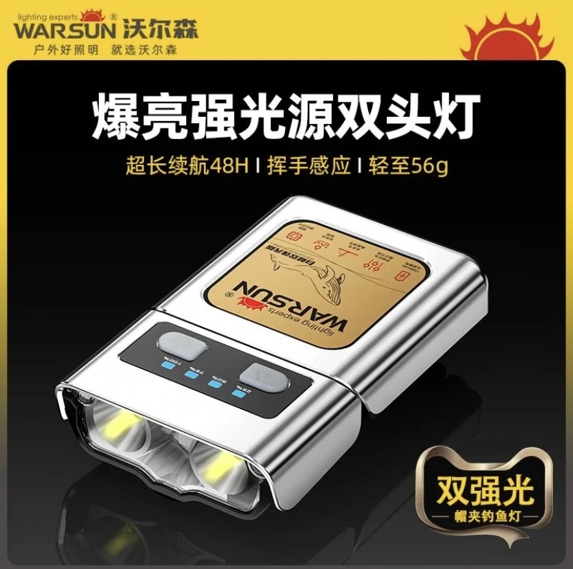 沃尔森白鲸升级款夜钓头灯强光超亮长续航钓鱼感应帽夹灯饵灯