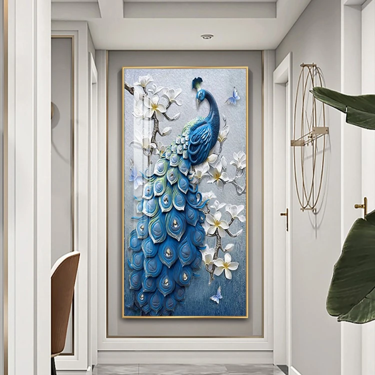 奢熙【吉祥孔雀】入户玄关画简约轻奢玄关装饰画走廊过道挂画【走】