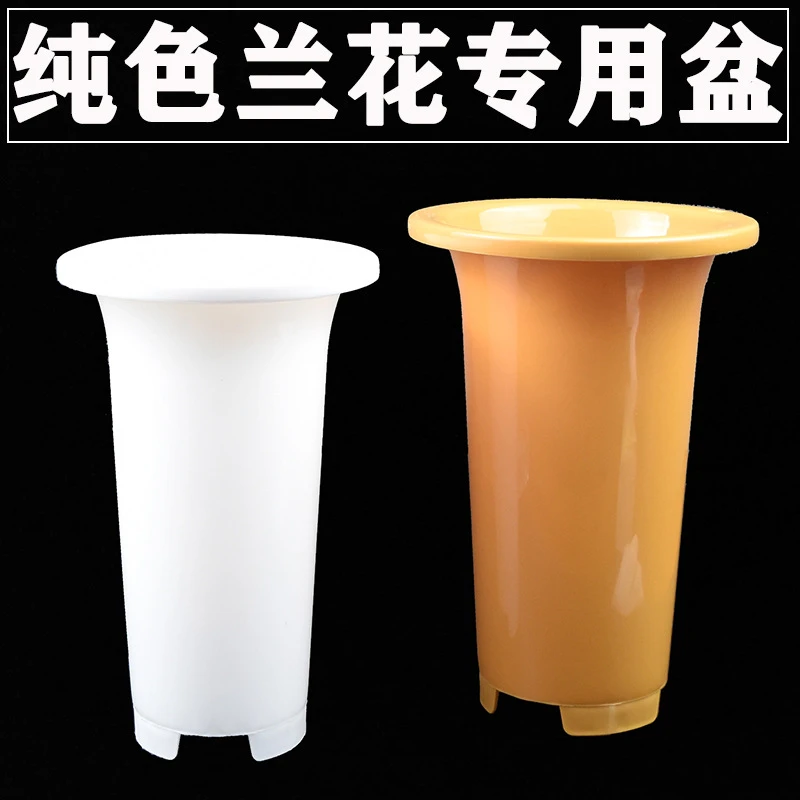 纯色兰花专用客厅花盆塑料兰花盆加厚加高兰花客厅花盆白色黄色盆