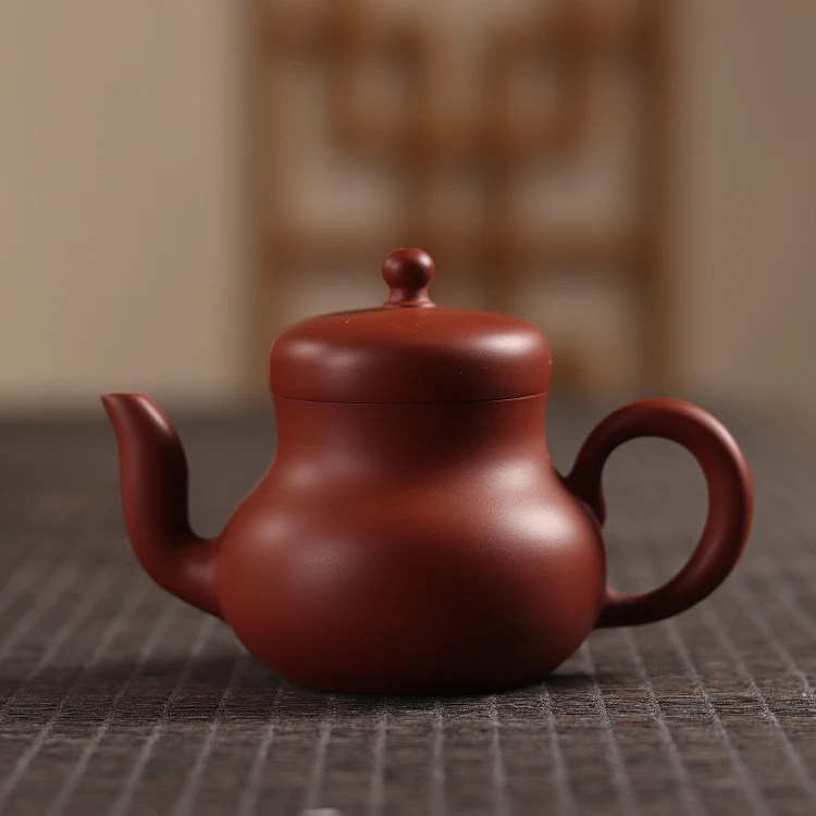 原矿朱泥潮州手拉壶纯手工拉壶朱泥紫砂佘海标茶壶功夫茶侧把冲罐