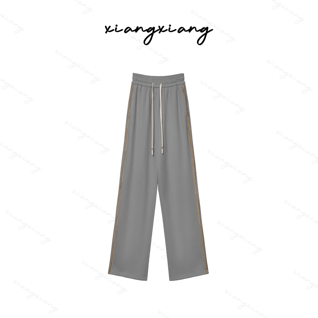 冬季新款高端减龄百搭裤子保暖高腰显瘦直筒裤加绒宽松阔腿裤8089