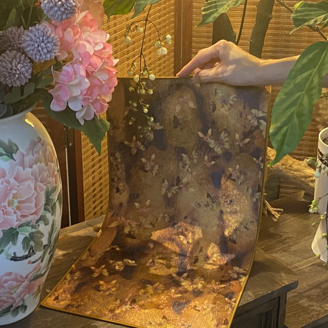 四海【宋锦提花刺绣百蝶图茶席】中式复古焦糖色茶道茶桌垫52x28