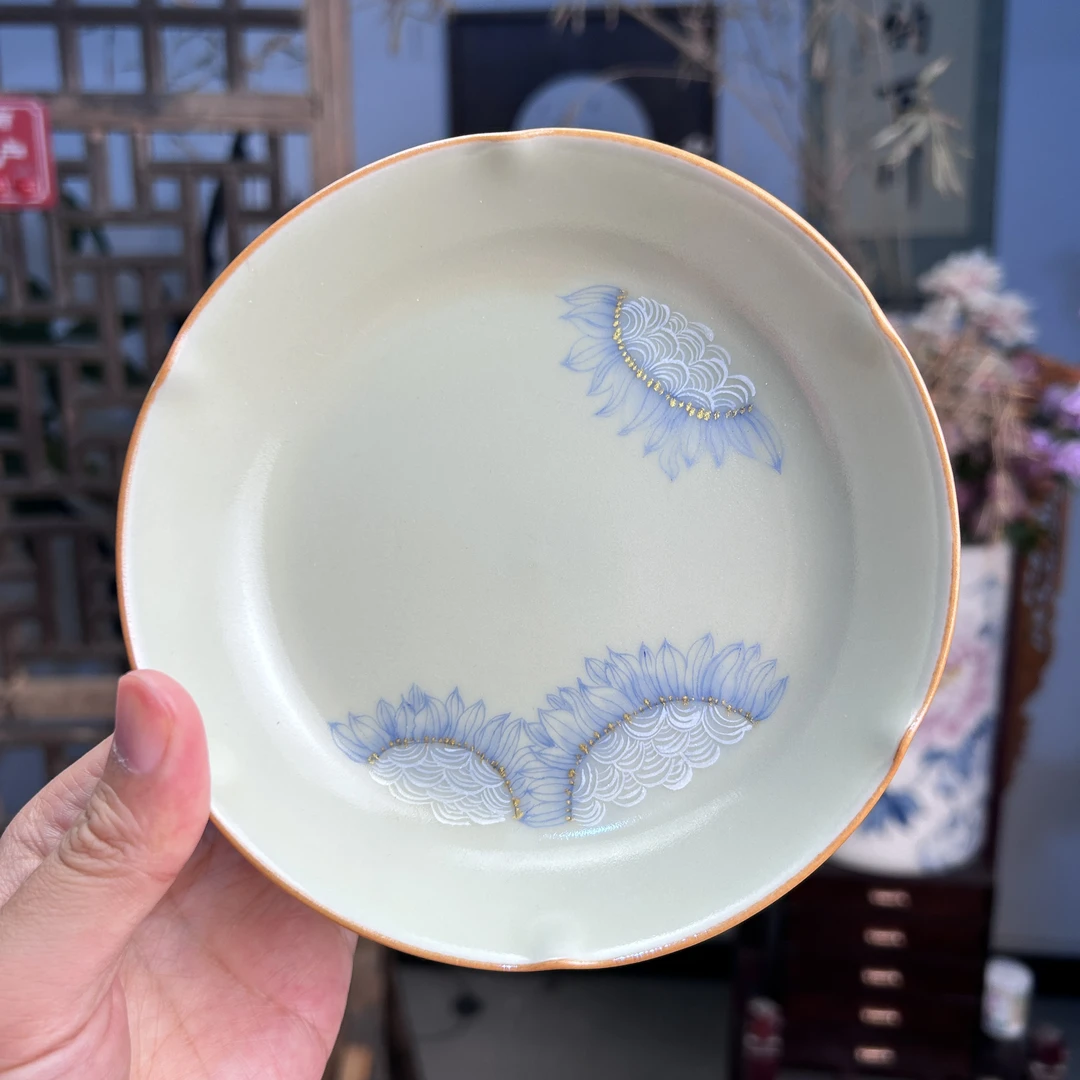 四海新品【草木灰向阳花壶承】陶瓷手绘向阳花高温瓷茶盘壶承