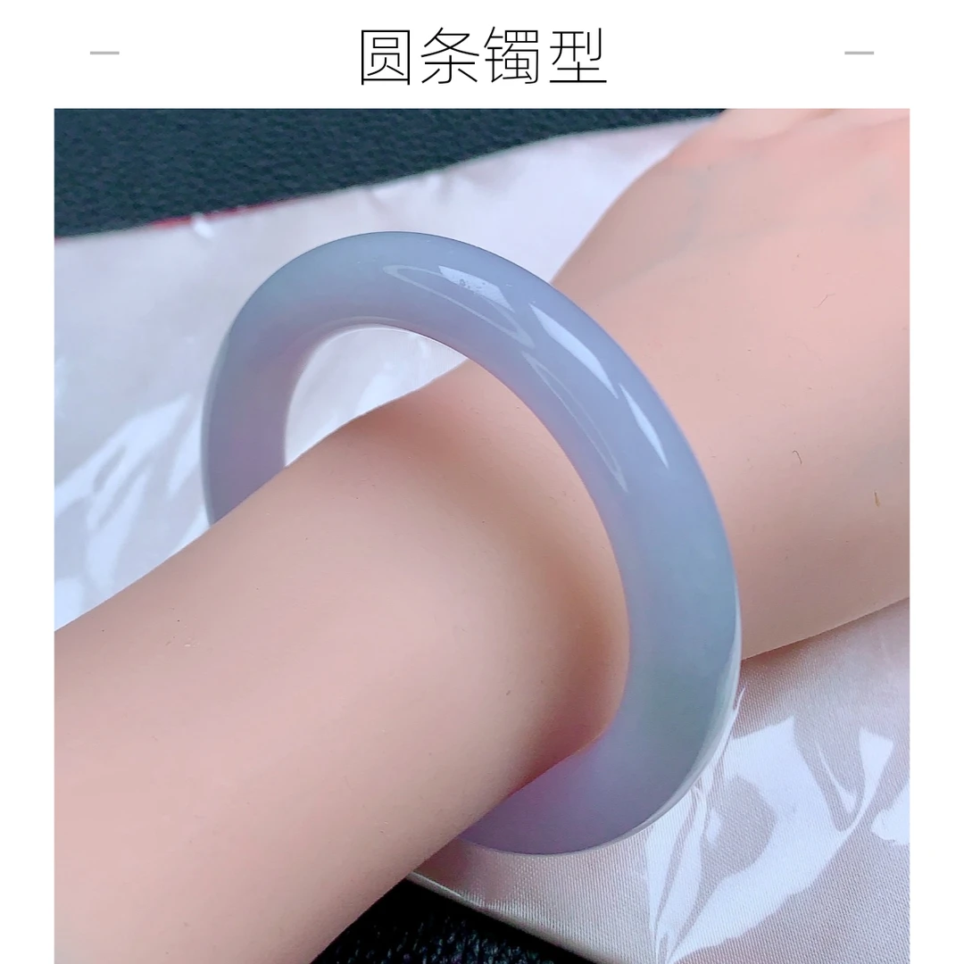 55圈口圆条翡翠冰种紫罗兰手镯正品时尚百搭少女款冰透美人镯圆镯