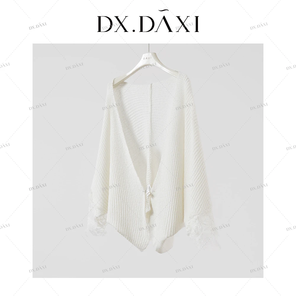 代大喜【一眼惊艳】拼接蕾丝慵懒针织外套秋新款长袖宽松毛针织衫
