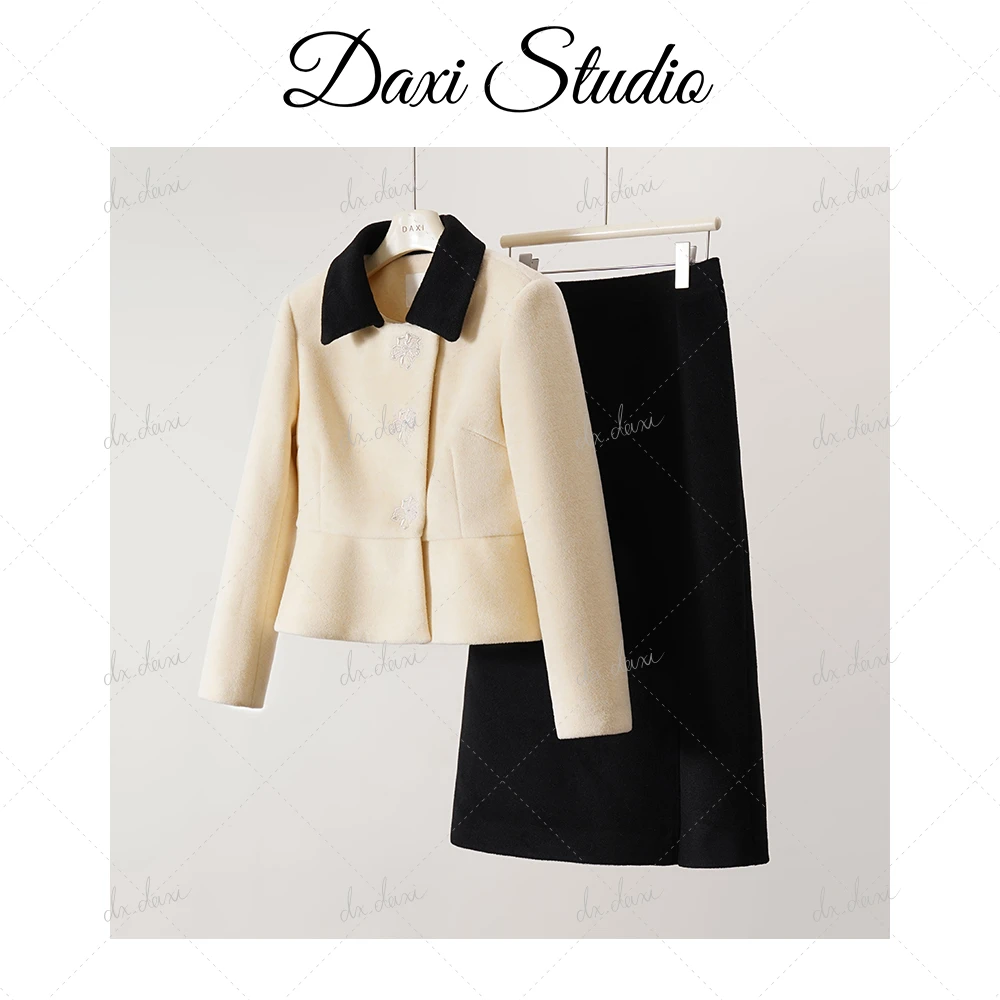 代大喜【水墨江南】90白鸭绒女款羽绒服冬季新款厚外套小香风套装