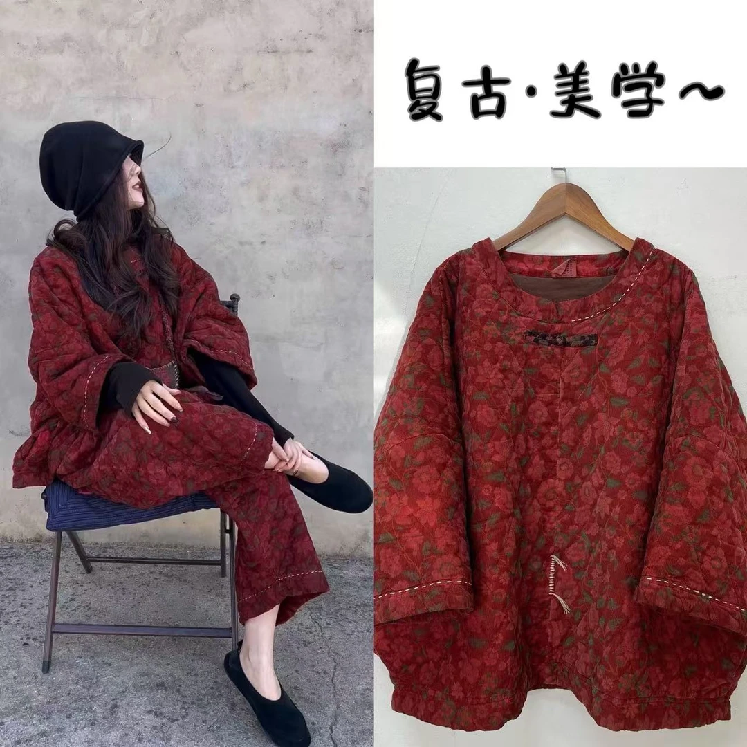 （冬·回忆）复古秋冬文艺细条绒套头炒色棉服