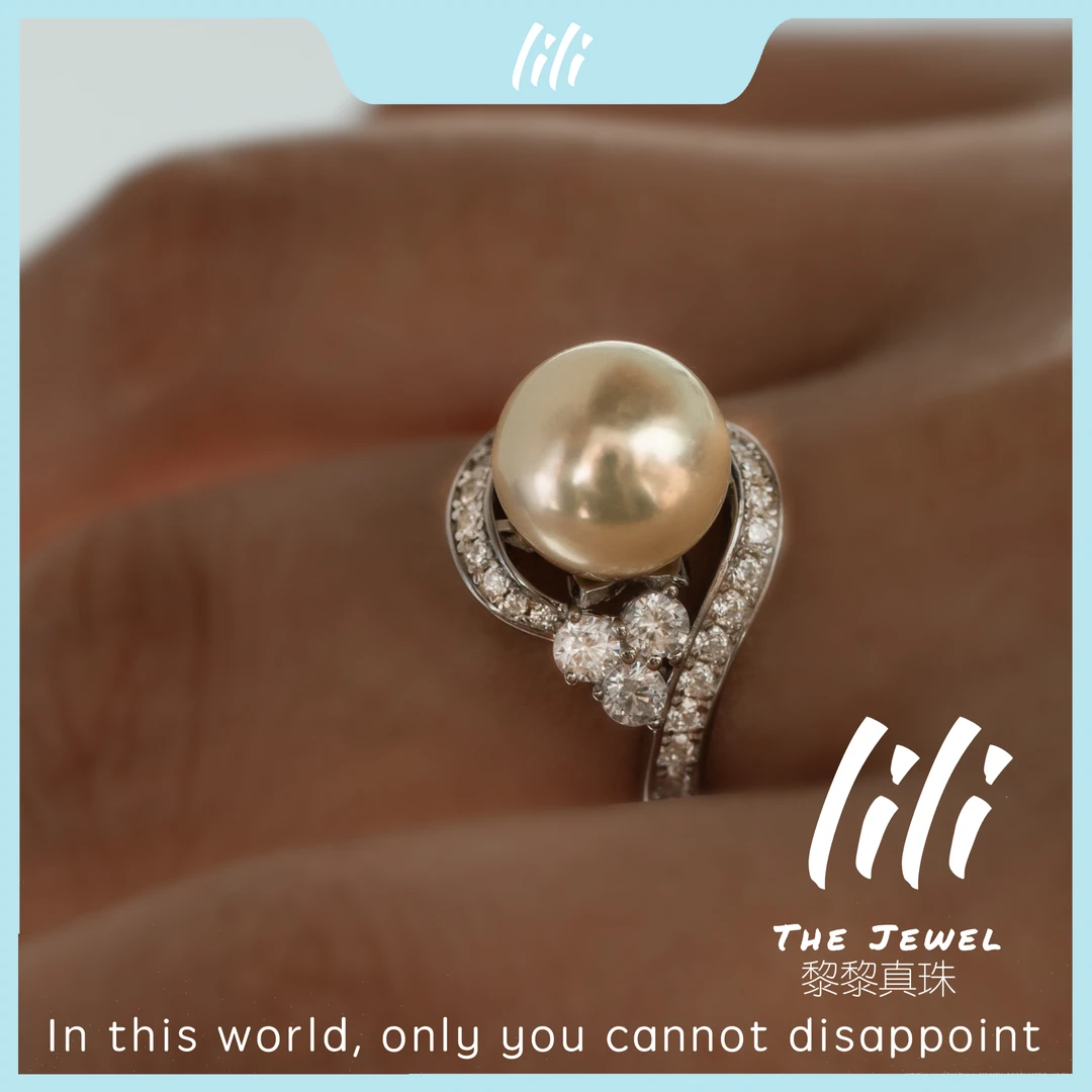 LL-60085/海水珍珠/Akoya/S925银/9.5-10/羽皇金满镶花苞珍珠戒指