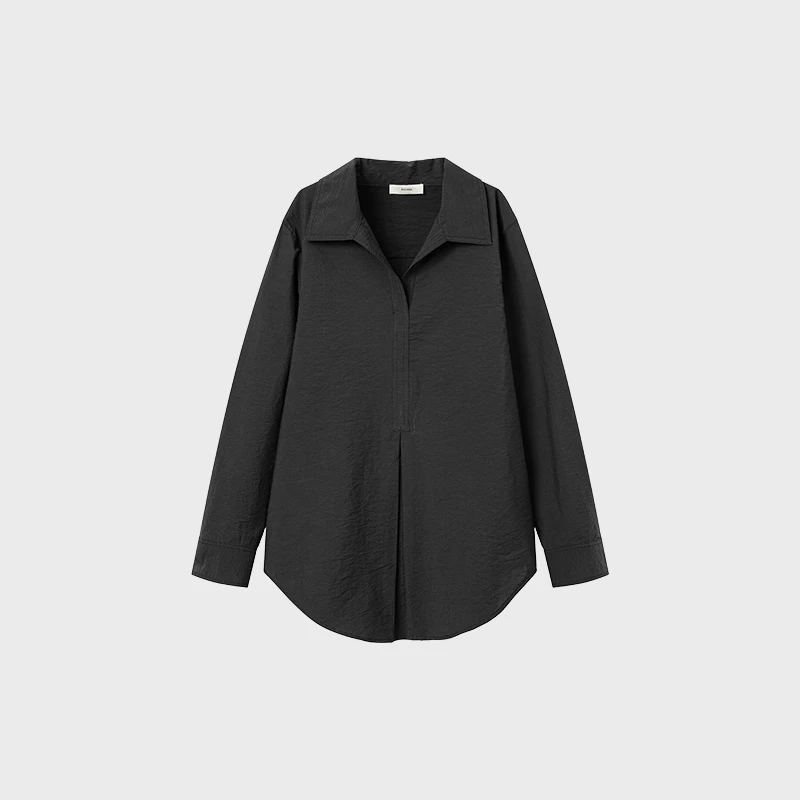 白弓BAIGONG/宣纸肌理纹随性宽松V领衬衣50975X