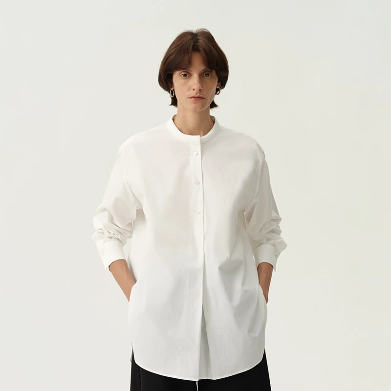 白弓BAIGONG/柏林纪事斜裁单排扣圆领衬衣50978X