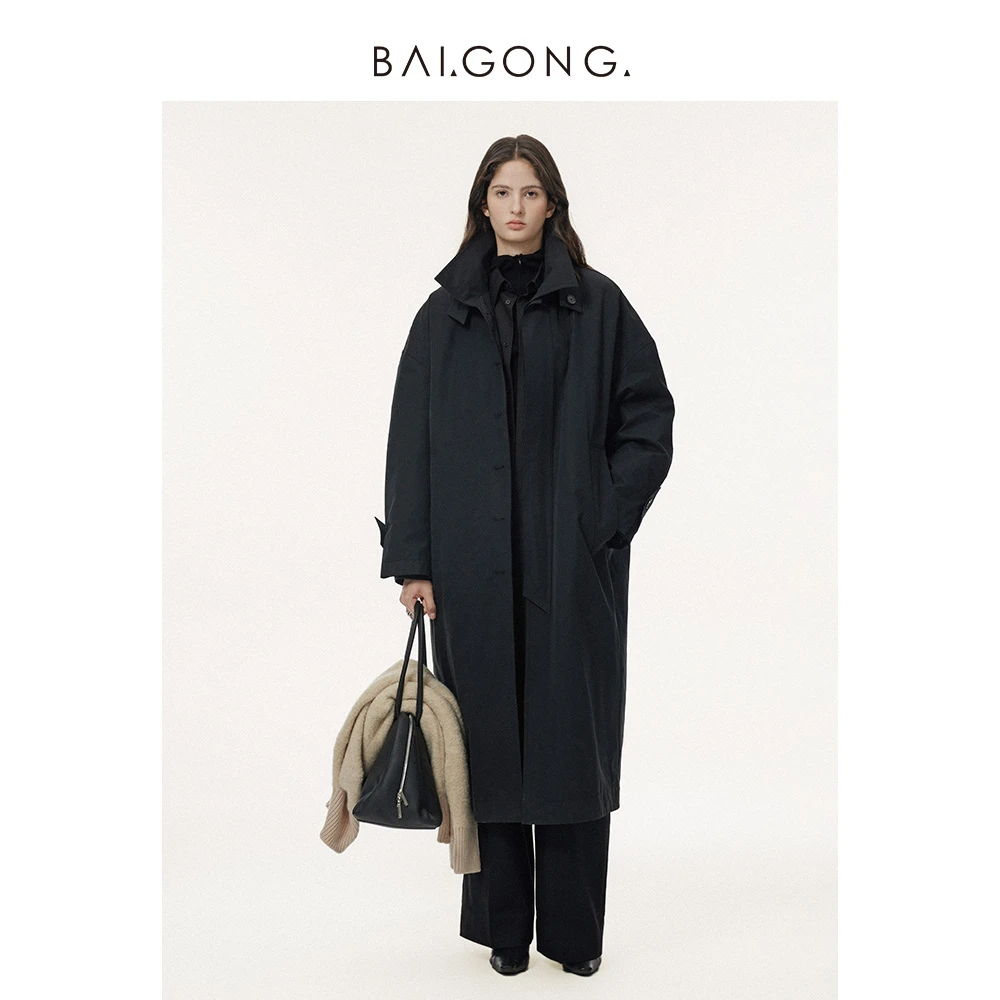 白弓BAIGONG/苏黎世的冬有内胆的鹅绒风衣外套大衣38920X