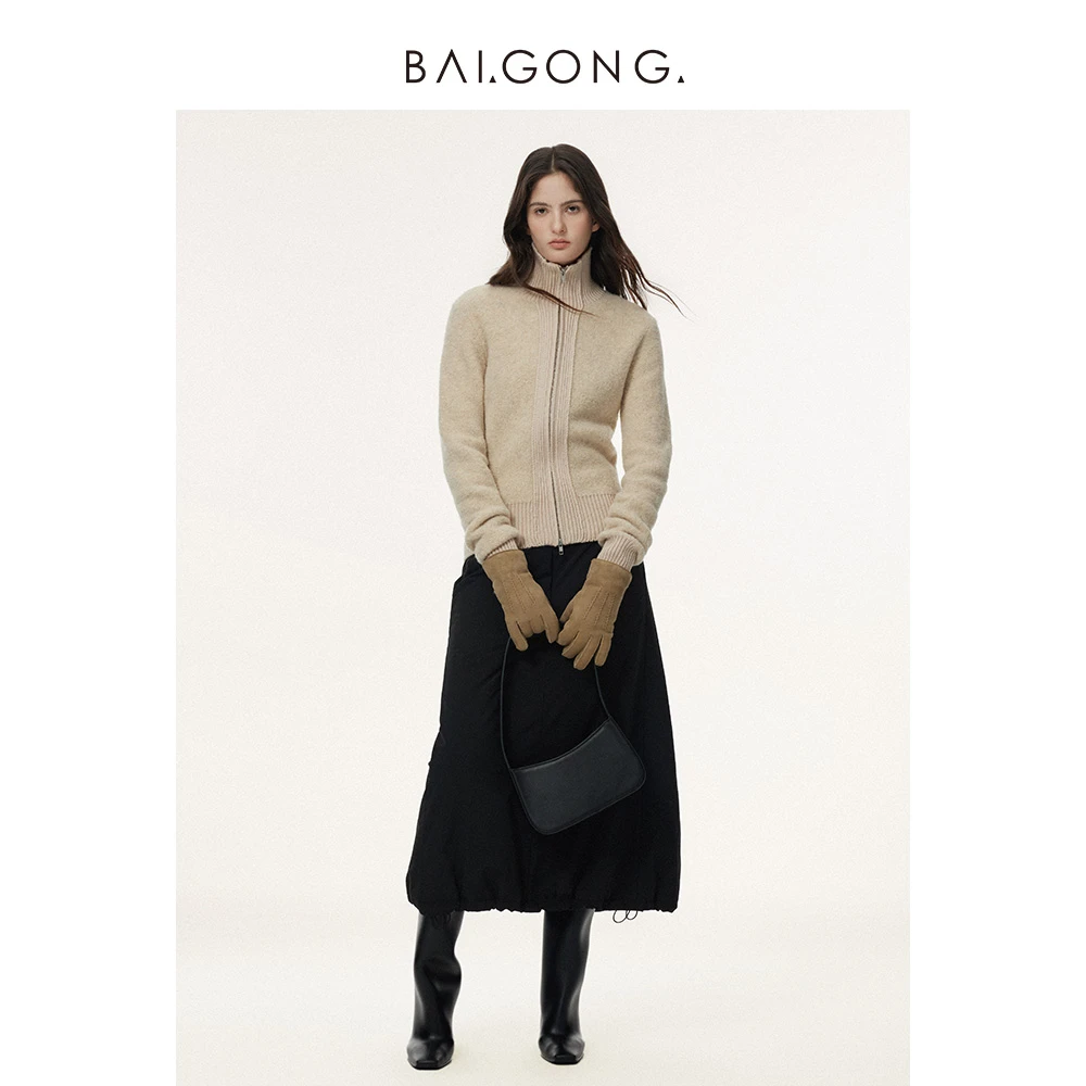 白弓BAIGONG/哑光蓬松保暖棉半裙39515X