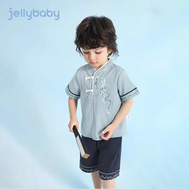 杰里贝比汉服男童夏装儿童中国风夏两件套童装唐装夏季 JEB22677G