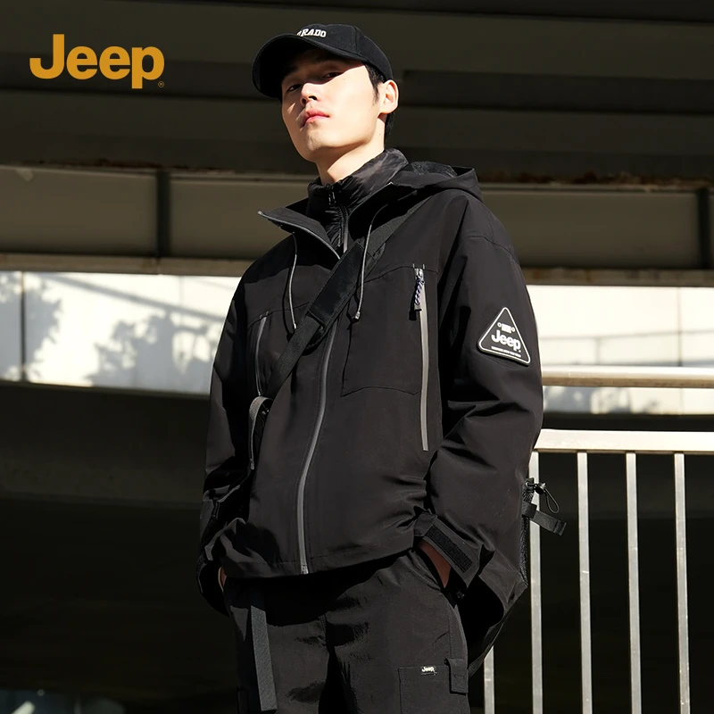 JEEP户外防风防水羽绒服运动登山骑行冬季可拆卸三合一鸭绒外套