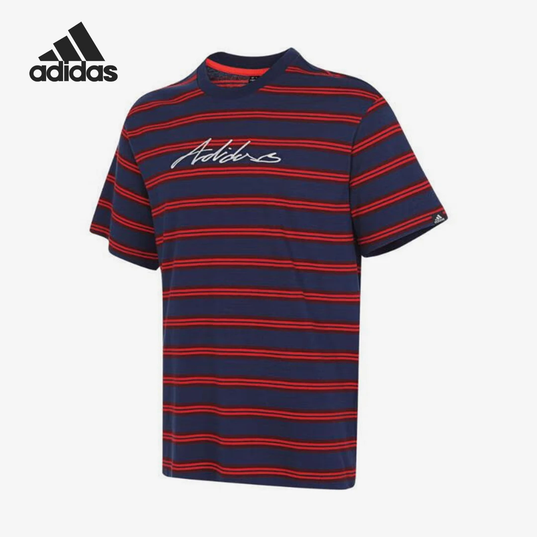 Adidas/阿迪达斯正品2024新款男士条纹时尚圆领短袖T恤IR5829