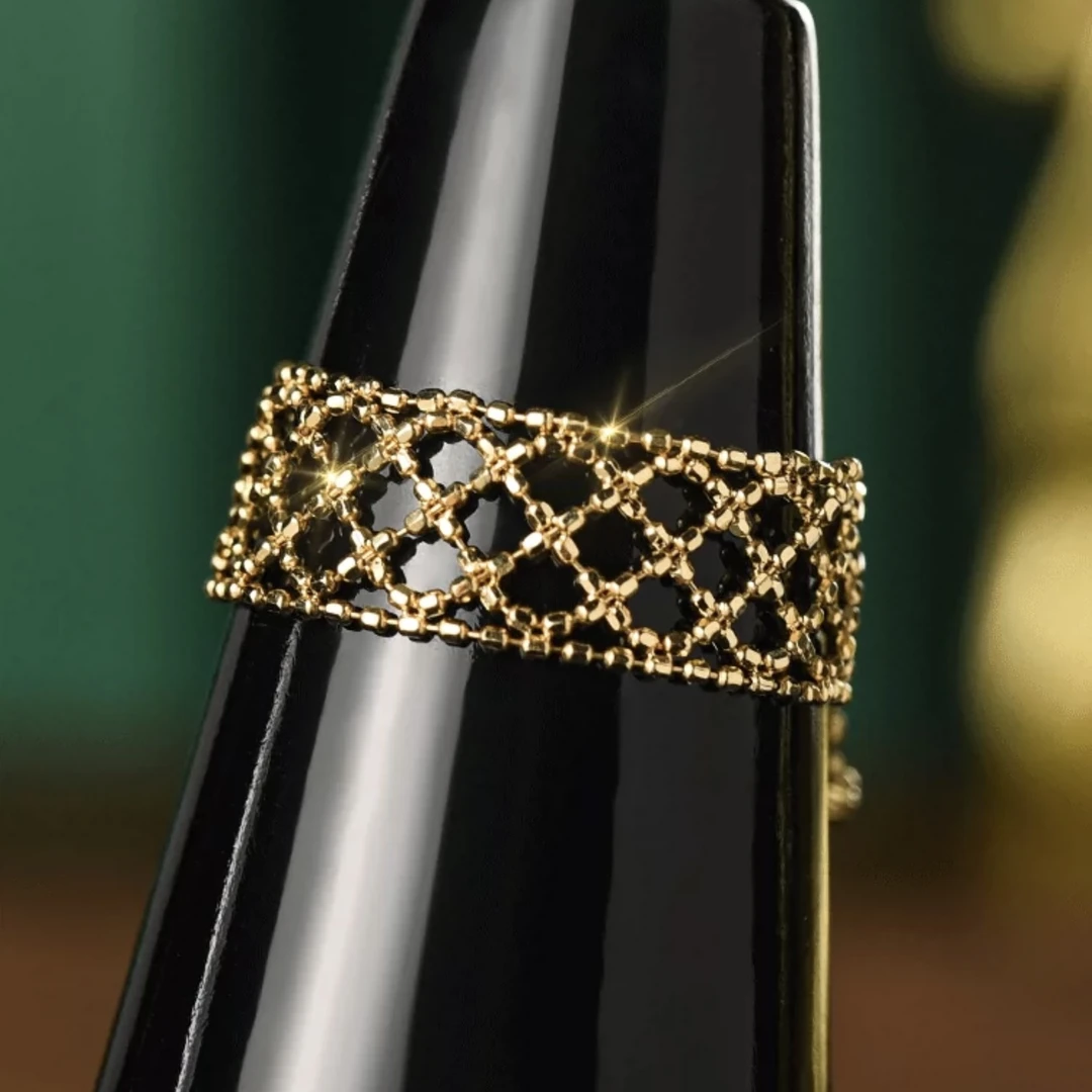 金蕾丝｜18k金手工编织手工排戒金戒指*Au750#3151