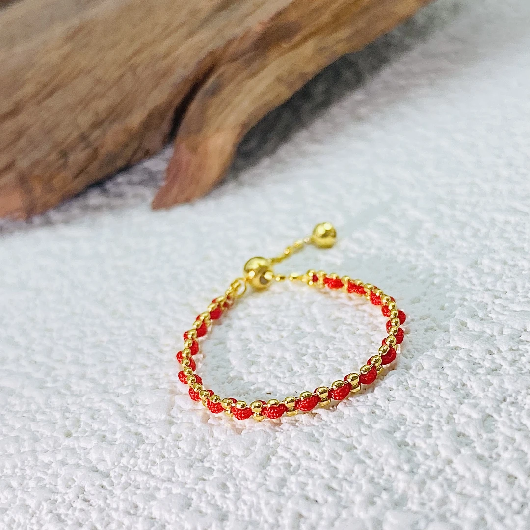 18k金本本红绳戒指1183#10-20圈口可调节