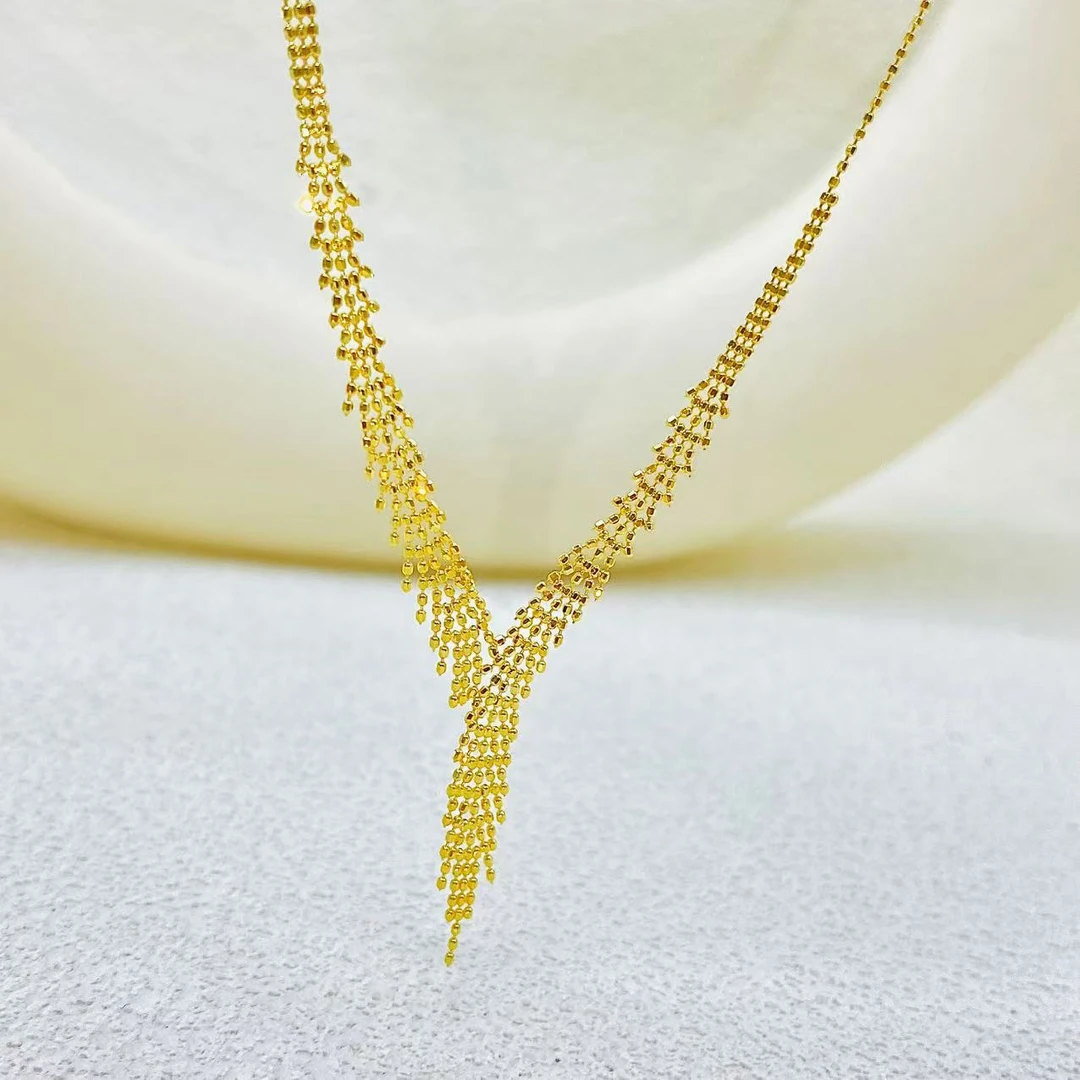 繁花｜18k金手工编织麦穗Y字项链 45cmAu750#9189可抽拉文艺知性