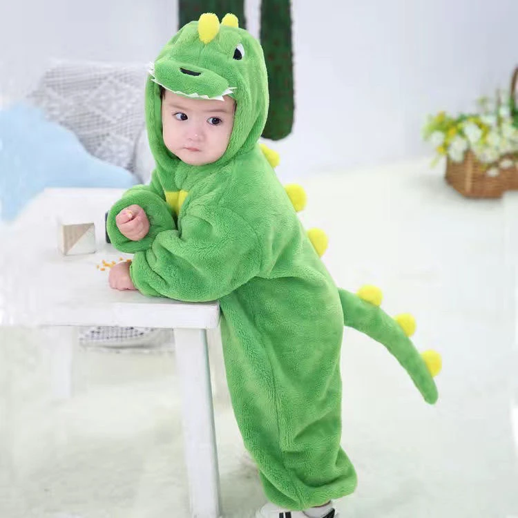 婴儿连体衣宝宝哈衣保暖满月服可爱超萌儿童恐龙睡衣外出动物爬服