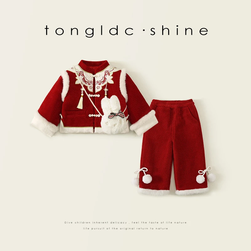 女童拜年服冬装女宝宝周岁礼服小童中国风汉服冬季过年服套装