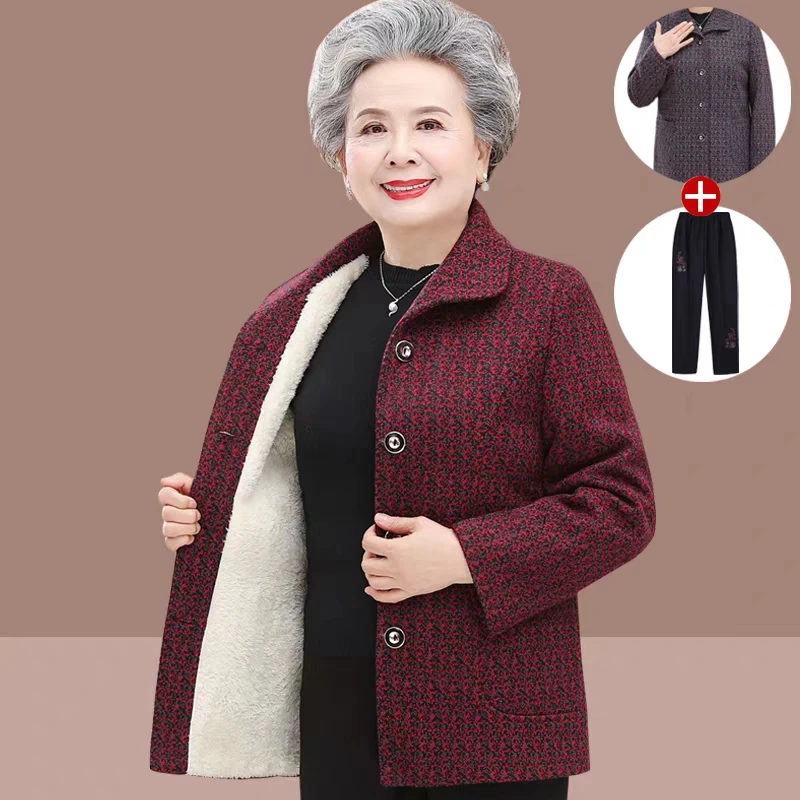奶奶春秋外套短款老人妈妈60岁中老年女装老年人衣服春装加绒加厚