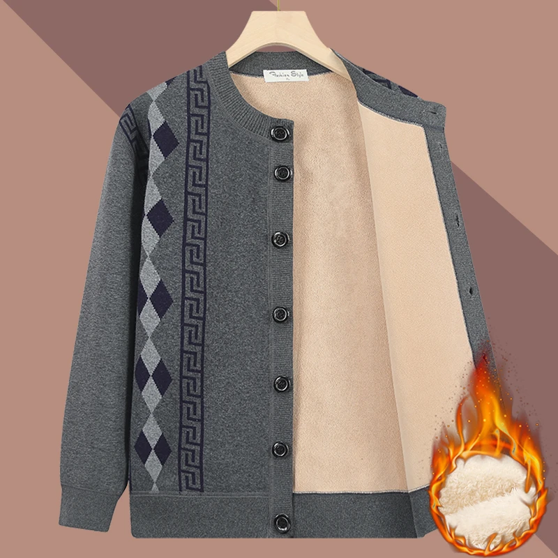 爸爸毛衣加绒加厚秋冬款中老年人男士冬季圆领50岁上衣服保暖冬装