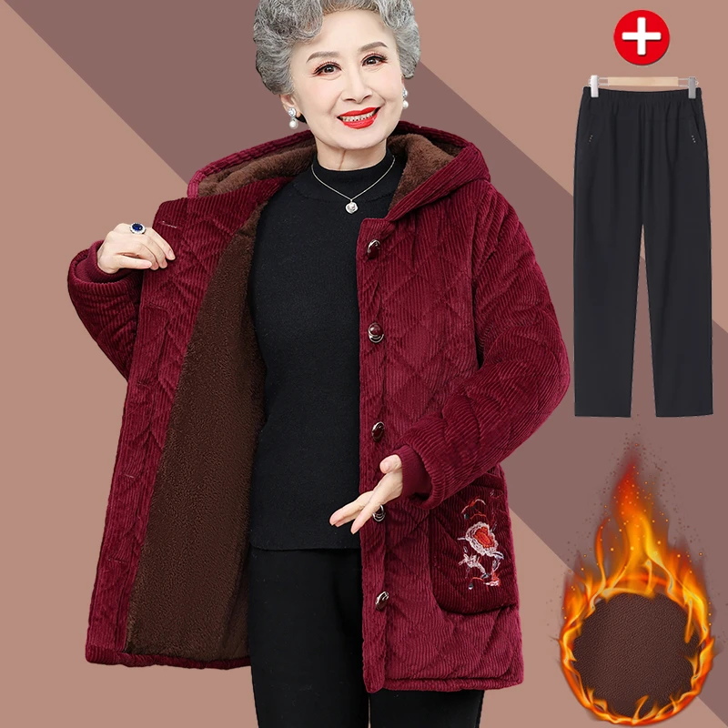 奶奶秋冬季外套女中老年妈妈冬装加绒加厚棉服老人老太太保暖棉袄