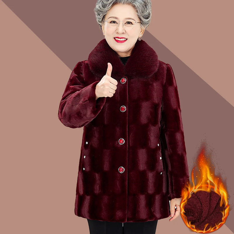 中年妈妈冬装加绒棉服新款阔太太冬季加厚棉袄中老年洋气外套上衣