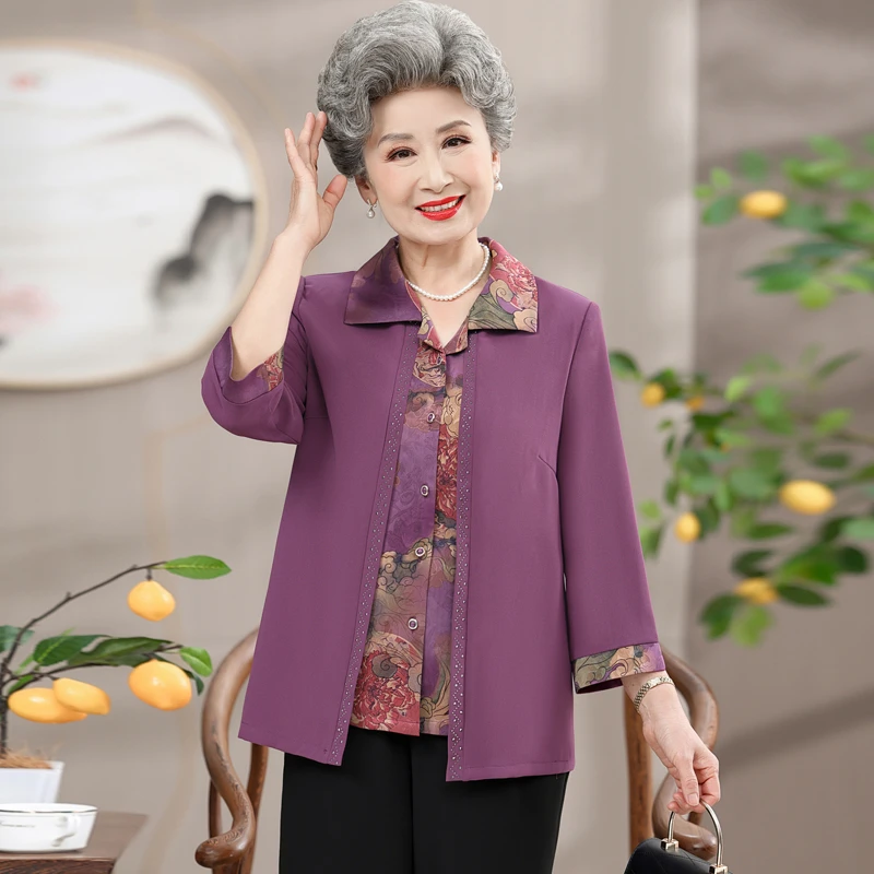 妈妈夏装衬衫中老年女装妇女婆婆上衣服奶奶装老人太太中袖春秋装