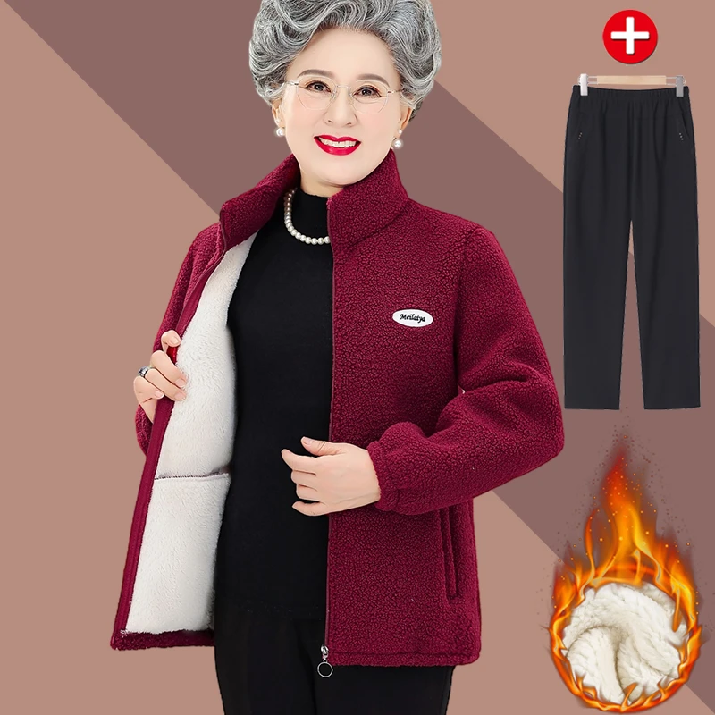 奶奶加绒加厚棉袄60岁中老年人太太冬装女妈妈保暖棉衣服短款外套