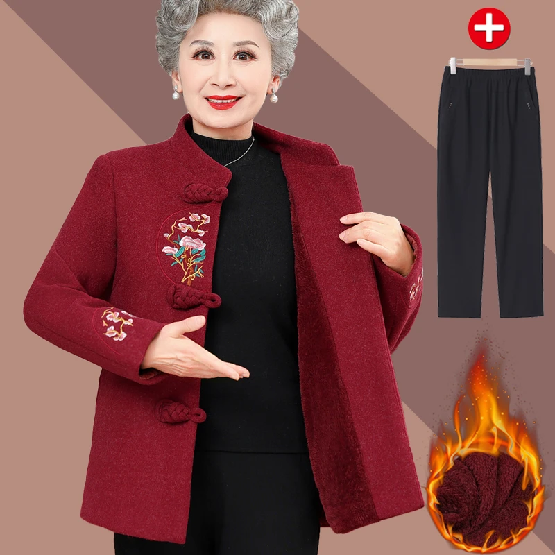 奶奶秋装外套女中老年人春秋妈妈上衣70岁60老人冬款加绒加厚衣服