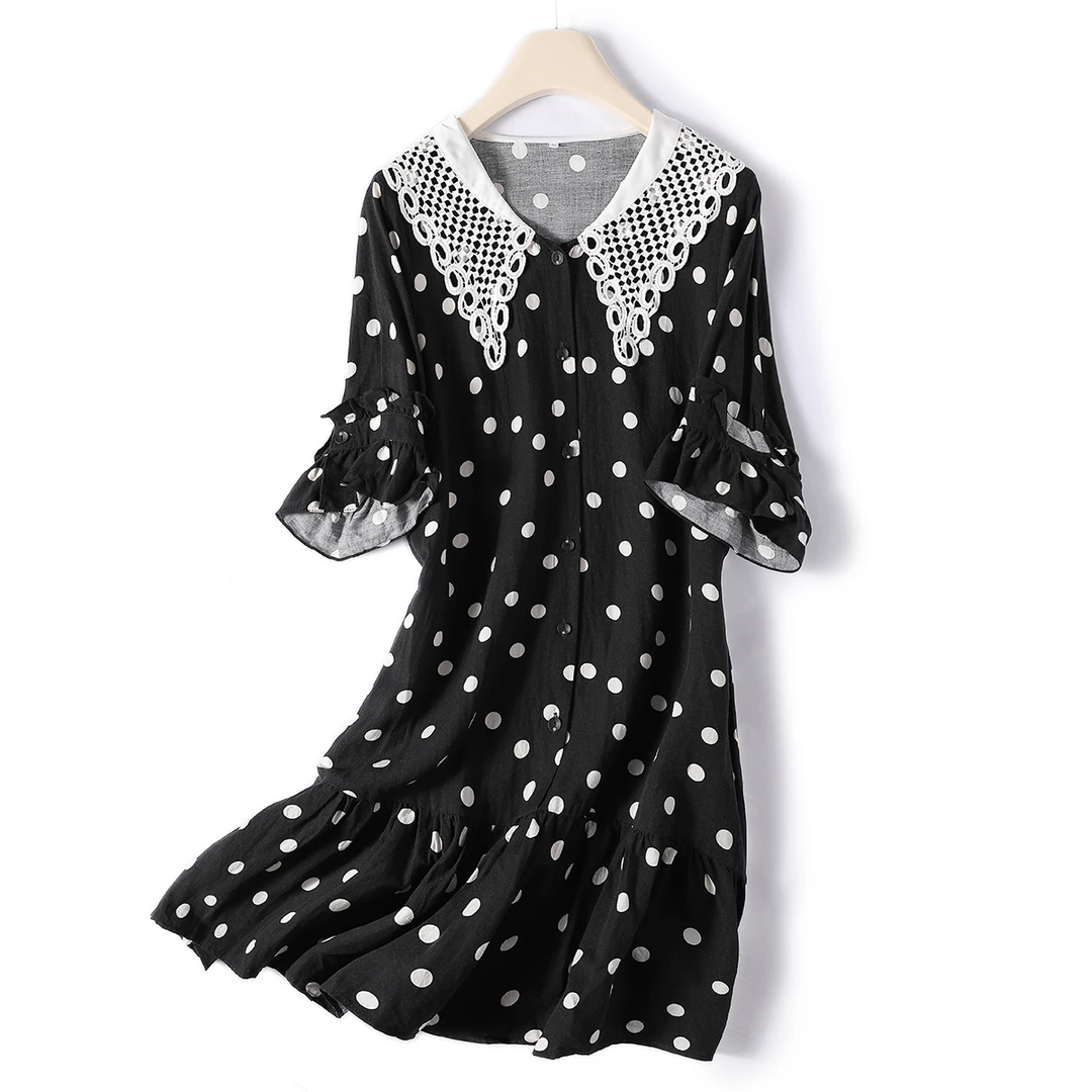 R-7377 夏季女装显瘦气质减龄时尚名媛波点宽松中长款连衣裙