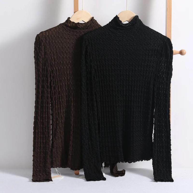 23112 简约百搭！柜货压褶设计时尚纯色休闲打底小衫