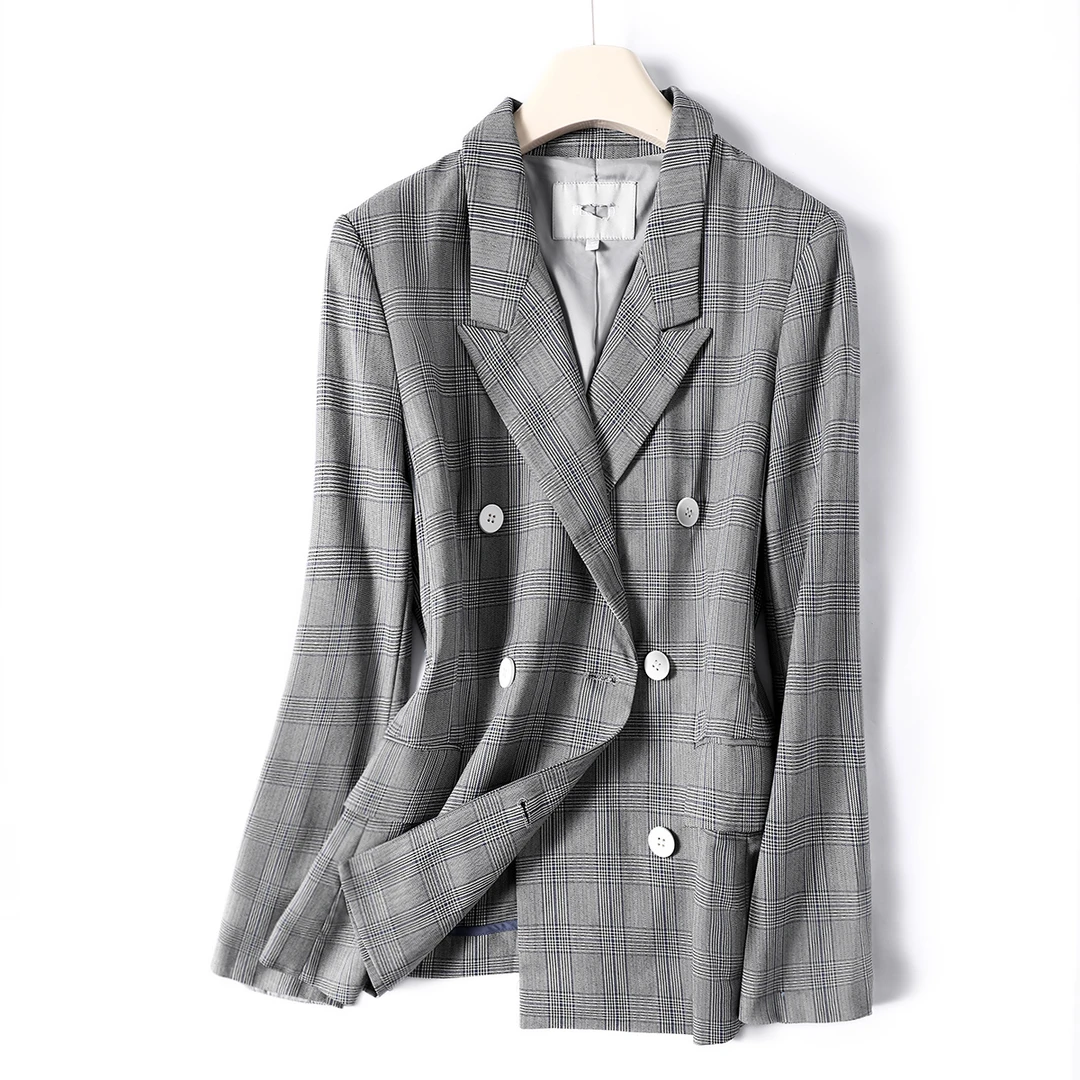 R-7283  秋装 韩版女士气质休闲时尚百搭显瘦 千鸟格小西装外套