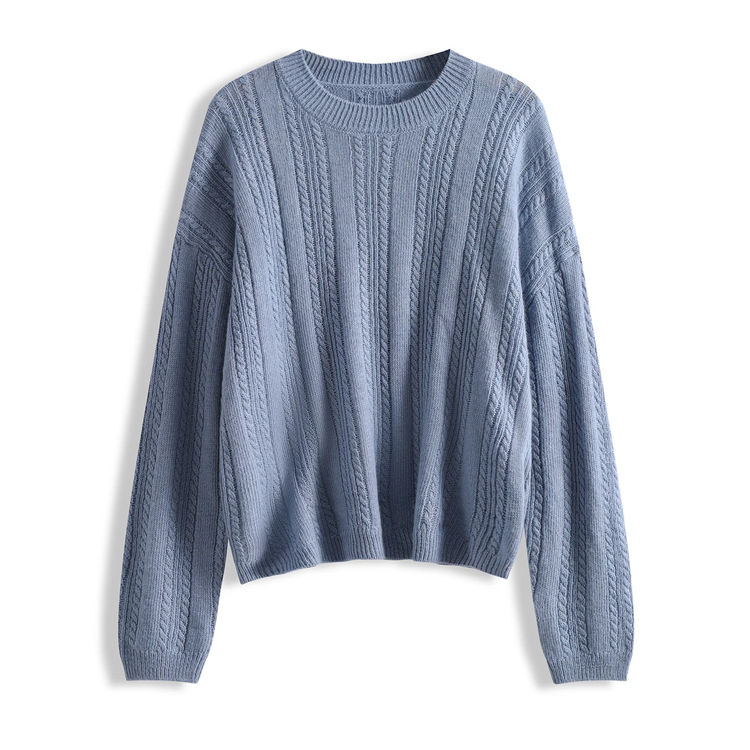 61235  轻奢柜货！定纺羊毛混纺纱线 女秋冬麻花圆领宽松百搭毛衣