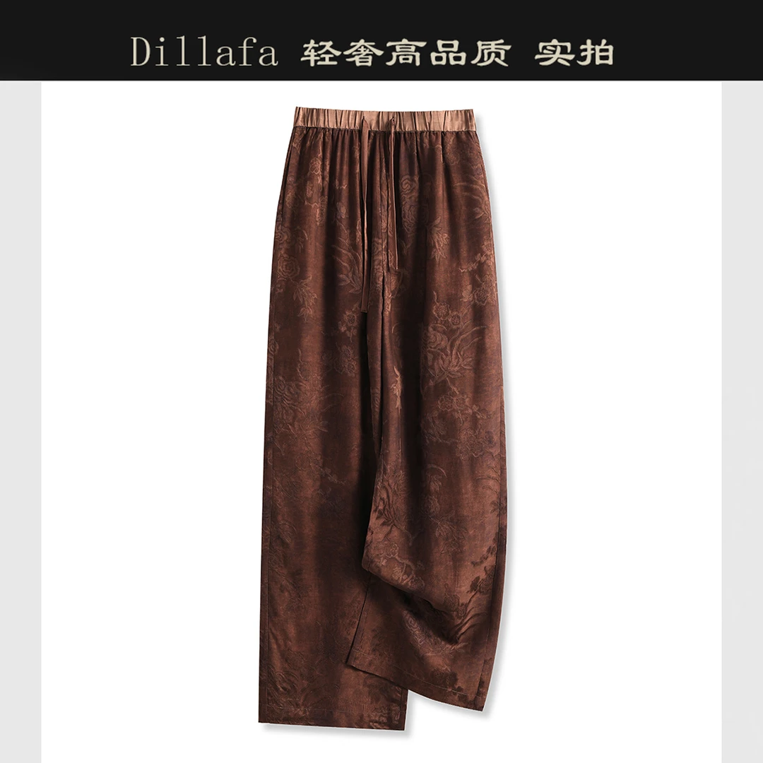 6133 品质柜货！女式夏季新中式复古提花时尚高腰直筒休闲裤
