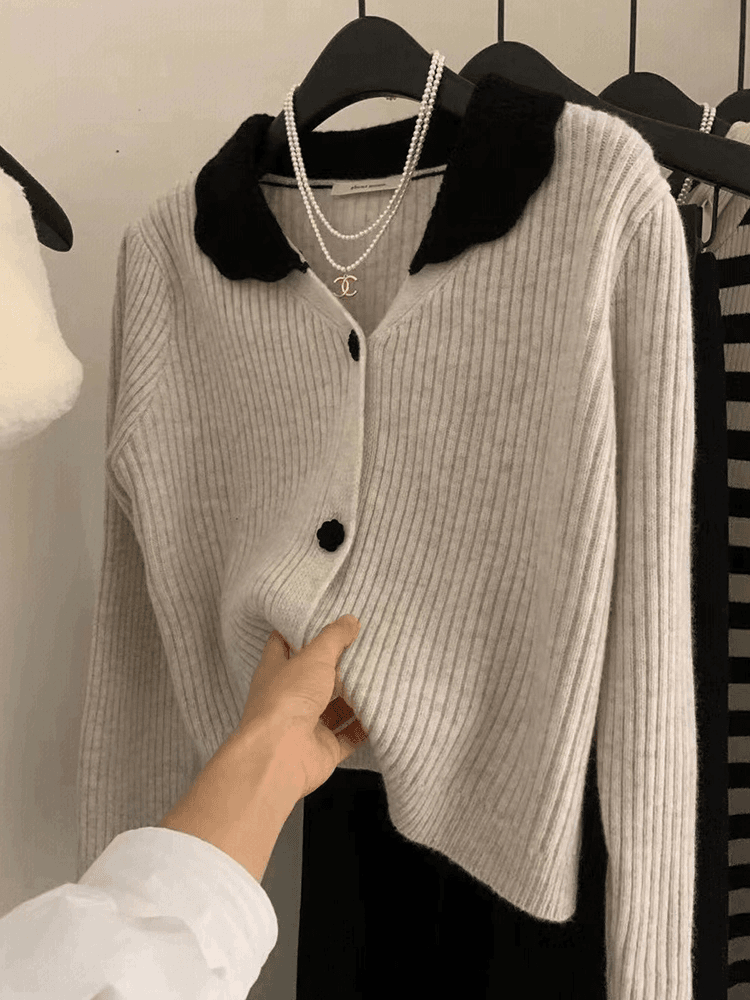 复古软糯小个子翻领毛衣外套女秋冬外穿百搭短款小香风针织开衫潮