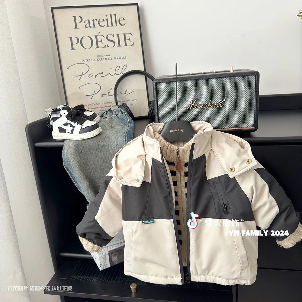 秋冬新潮童韩版洋气时尚宝宝保暖冲锋衣 HCWT-8813拼色连帽冲锋衣