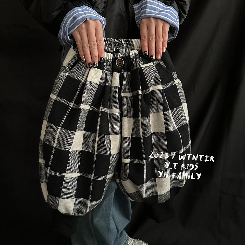 冬新潮童百搭韩版洋气宝宝加厚保暖蚕丝棉裤 CCJ-2287格子休闲裤