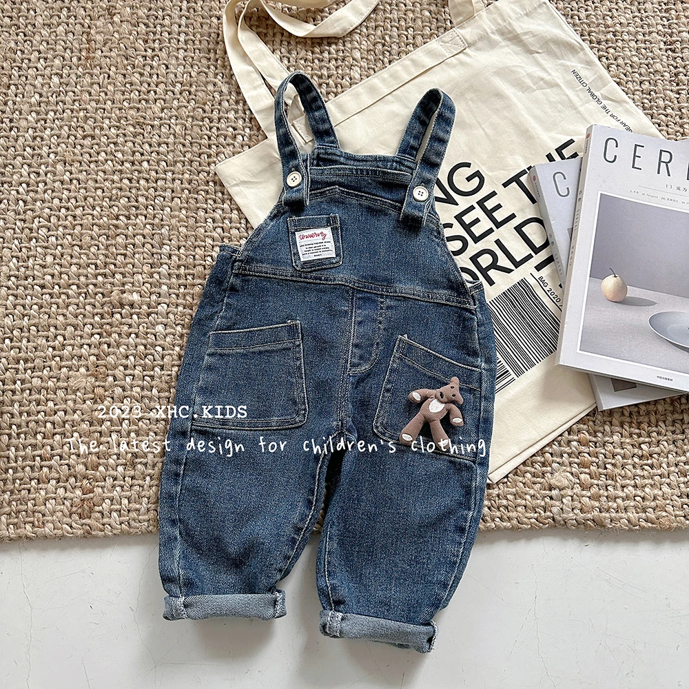 秋季新潮童INS风韩版宝宝牛仔背带裤 TXKLE-2835字母小熊背带裤