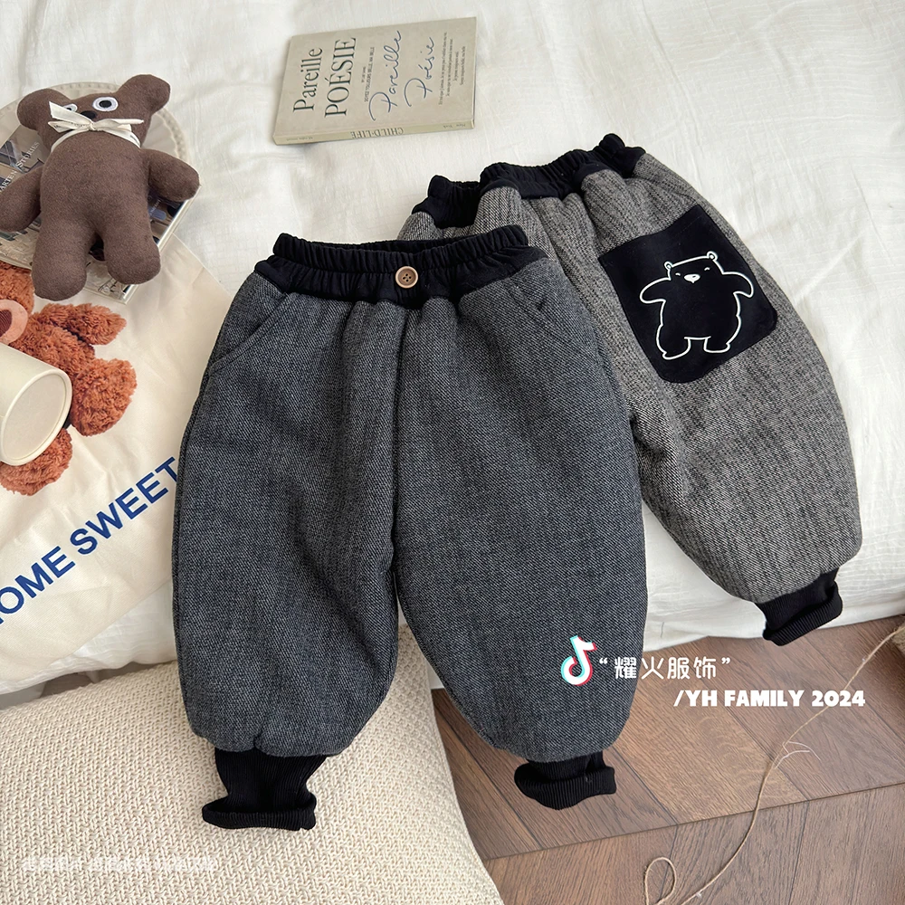 冬新潮童百搭韩版洋气宝宝宽松保暖棉裤  HCK-8821小熊口袋棉裤