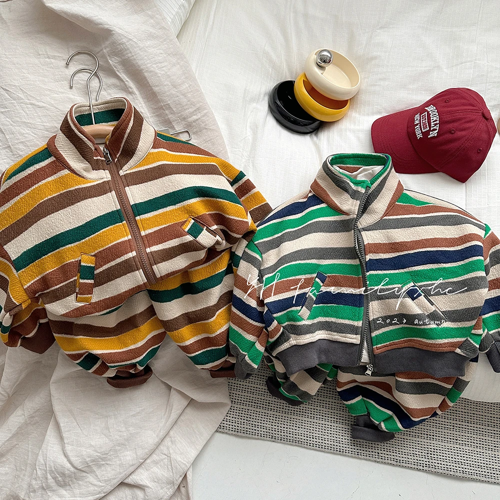 秋新洋气潮童萌娃度假穿搭时尚条纹套装  BYZ-2321条纹开衫套装