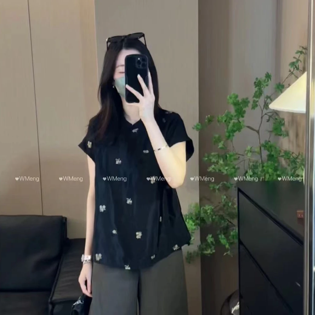WMeng.纸皮纱*小众设计师款立裁刺绣人丝中式小衫JS-C-25051608