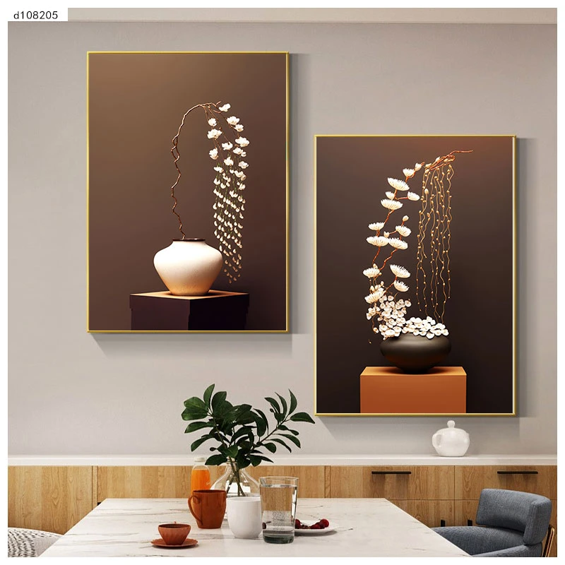 治愈系餐厅装饰画轻奢现代简约饭厅适用餐桌边两联有框挂画可定制
