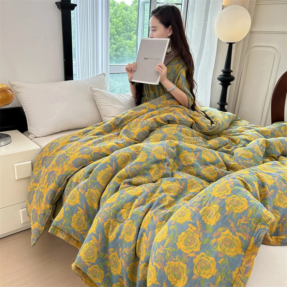 【弘雪】玫瑰花升级20.7%黄金蚕丝A类全棉双层纱春秋被冬被被超柔软