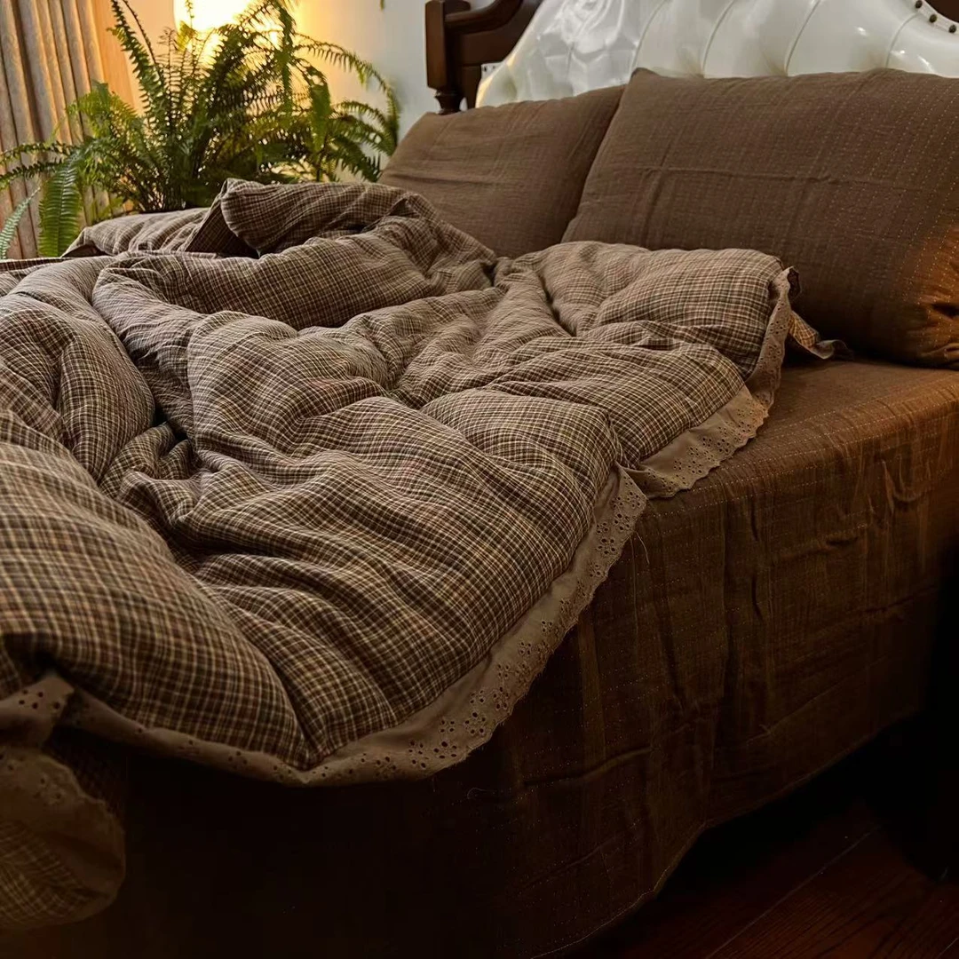 【弘雪】全棉双层纱黄金蚕丝加厚冬季被子保暖轻奢美拉德花边被